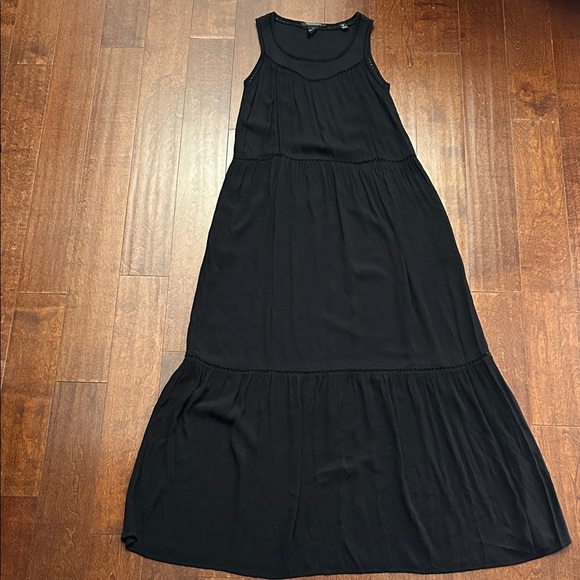 Scotch & Soda Paradise Cove Black Maxi Dress with Open Crochet Lace Trim, Size 6 - Picture 2 of 16